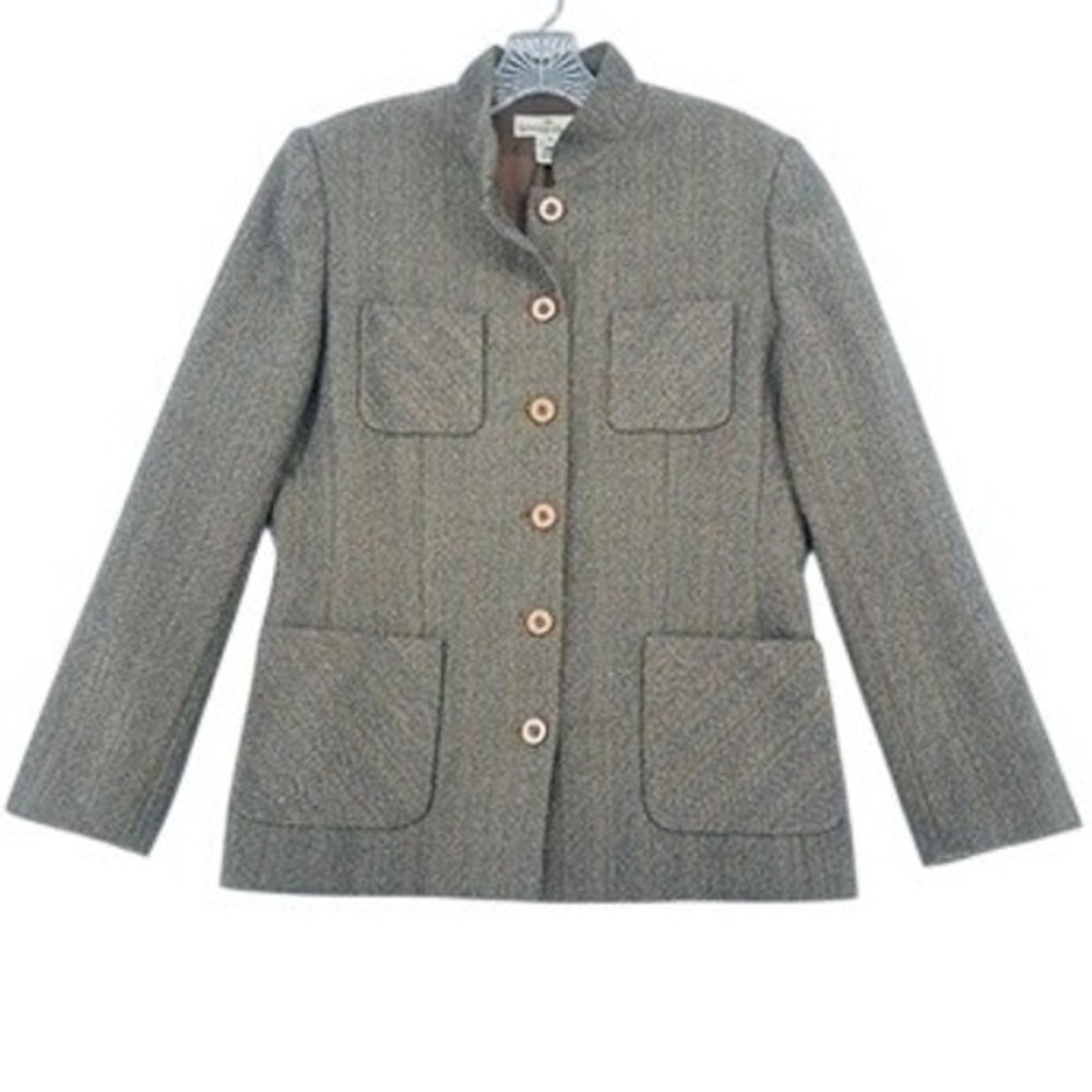 Early 2000s Donna Gray Herringbone Blazer Brown Size 10‎
